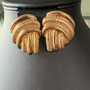 Goldtone Ribbed and Entwined Earrings